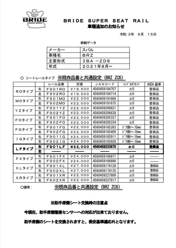 新製品|BRIDE：ブリッドから試座やキャンペーンのお知らせです